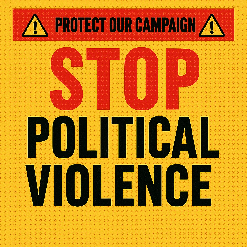 Campaign safety equipment – Protect our campaign and stop political violence. Bold call to action from Ricky Dana for Congress.